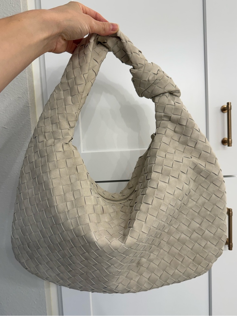 Urban Expressions ‘Vanessa' Woven Vegan Leather Hobo Knot Purse- Bone/Grey